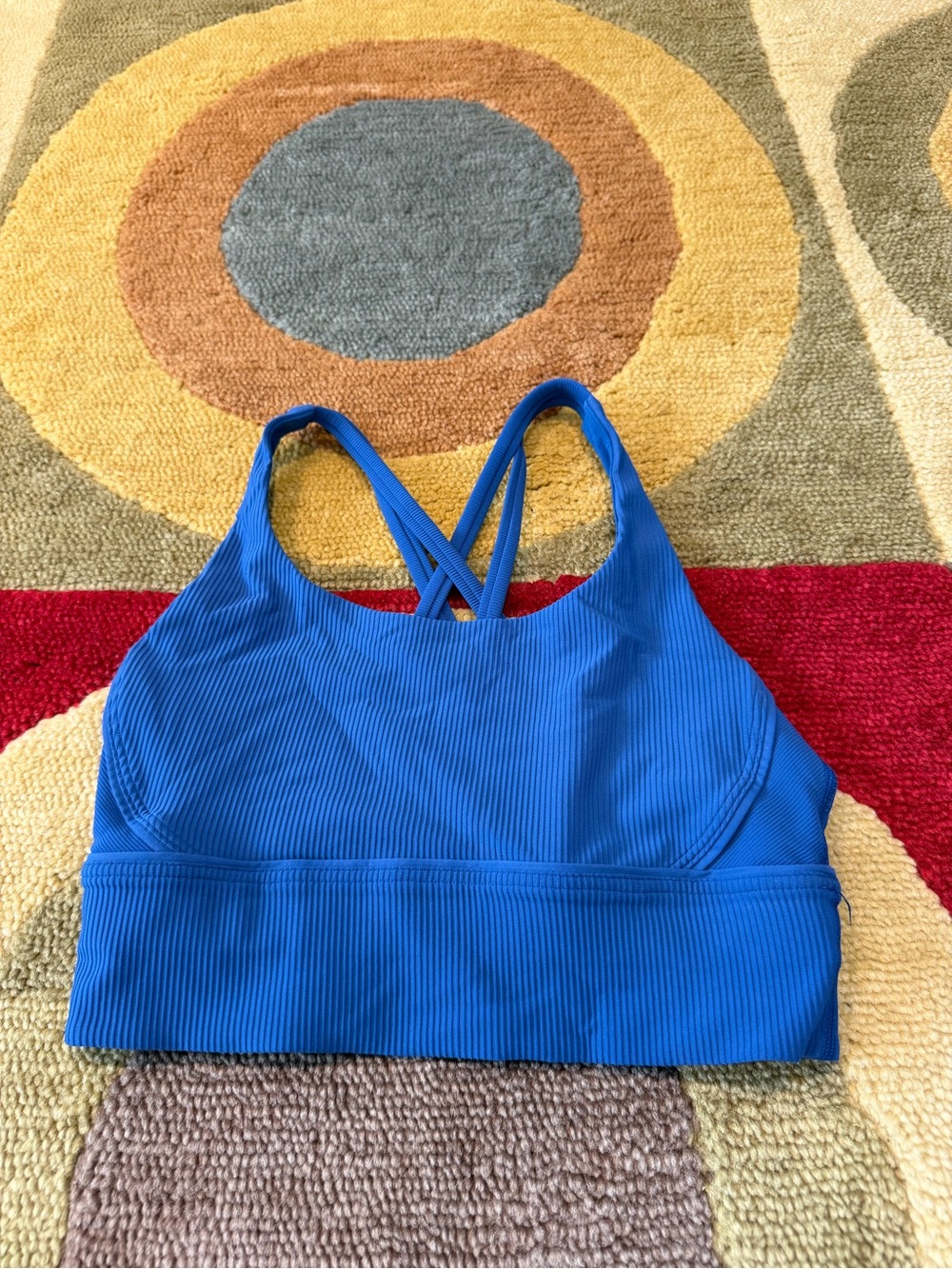 Lululemon Energy Bra Longline Sports Bra Ribbed Blue Medium Support Size 6